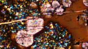 Microscope Image Glass, Large Garnets, and Other Small Mineral Crystals
