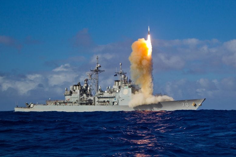Missile Launch From Guided-Missile Cruiser USS Lake Erie
