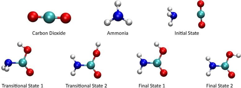 Molecular Representations of Simple Reaction Involving Carbon Dioxide and Ammonia
