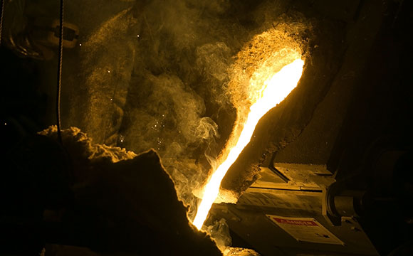 Molten steel is poured in the Missouri S&T foundry in McNutt Hall.