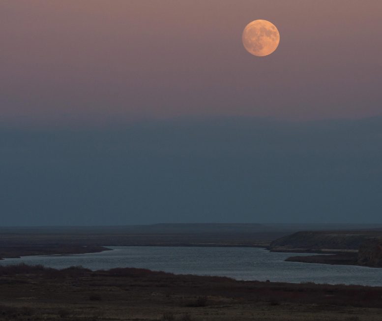 Moonrise Over the Syr Darya River in Baikonur, Kazakhstan