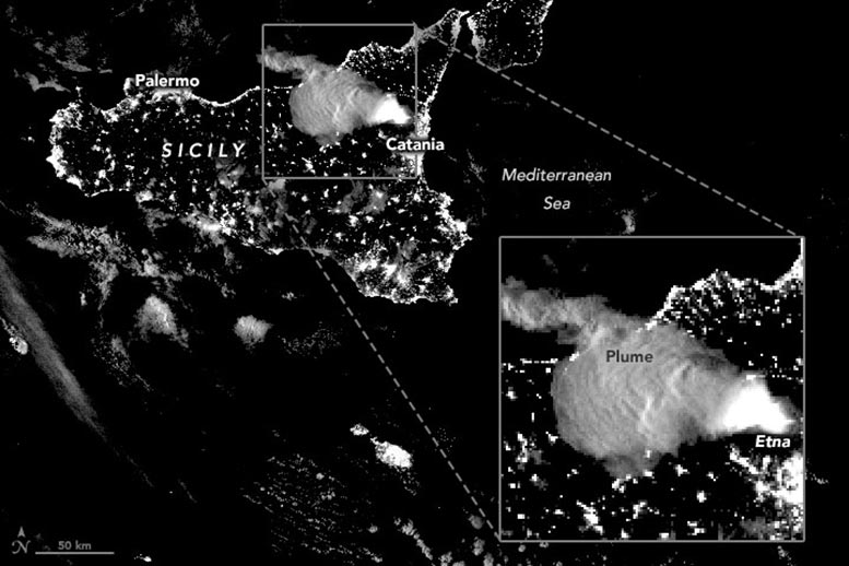 Mount Etna Nighttime Glow Annotated
