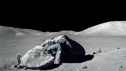 NASA Apollo 17 Astronaut Next to Huge Lunar Boulder