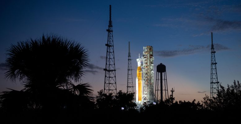 NASA Artemis I Rocket Glows After Sunset