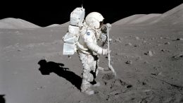 NASA Astronaut Collects Moon Rock