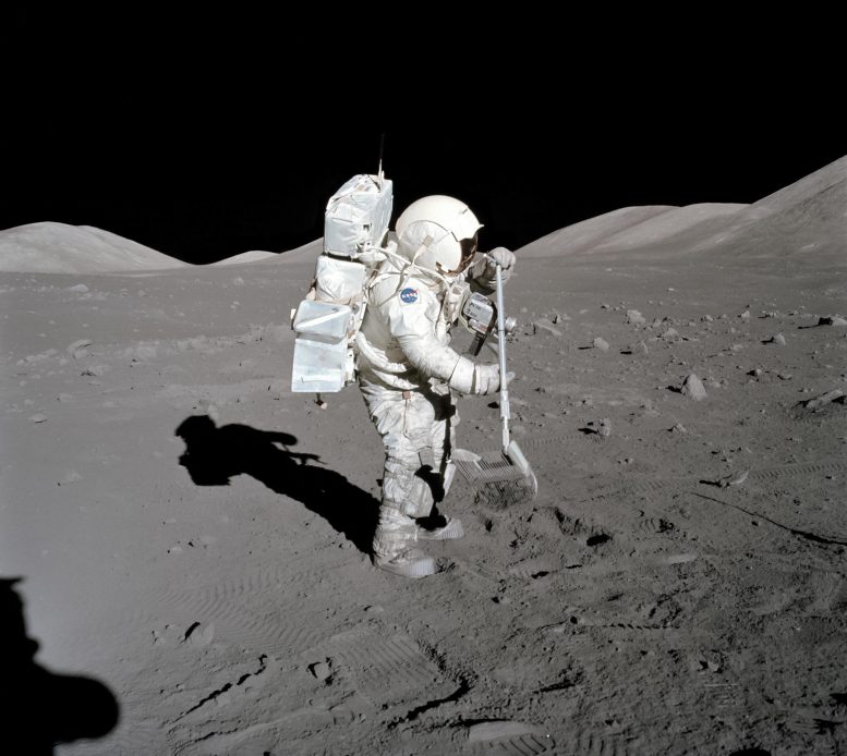 NASA Astronaut Collects Moon Rock
