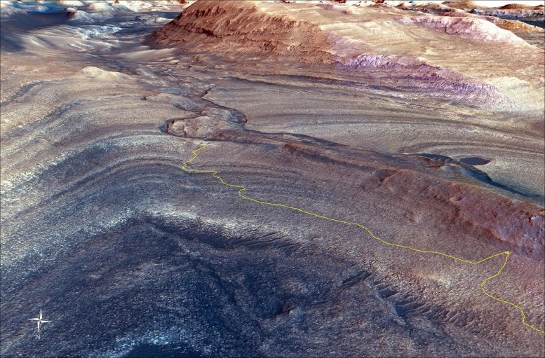 Ścieżka łazika marsjańskiego Curiosity do kanału Gedes Valles