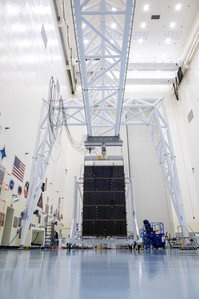 NASA Europa Clipper Solar Arrays Stand Inside the Payload Hazardous Servicing Facility