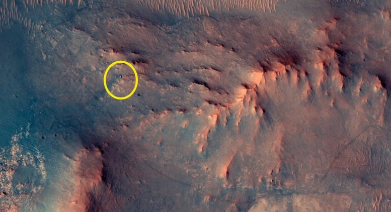 NASA HiRISE Captures Perseverance Rover Mars Milestone Annotated