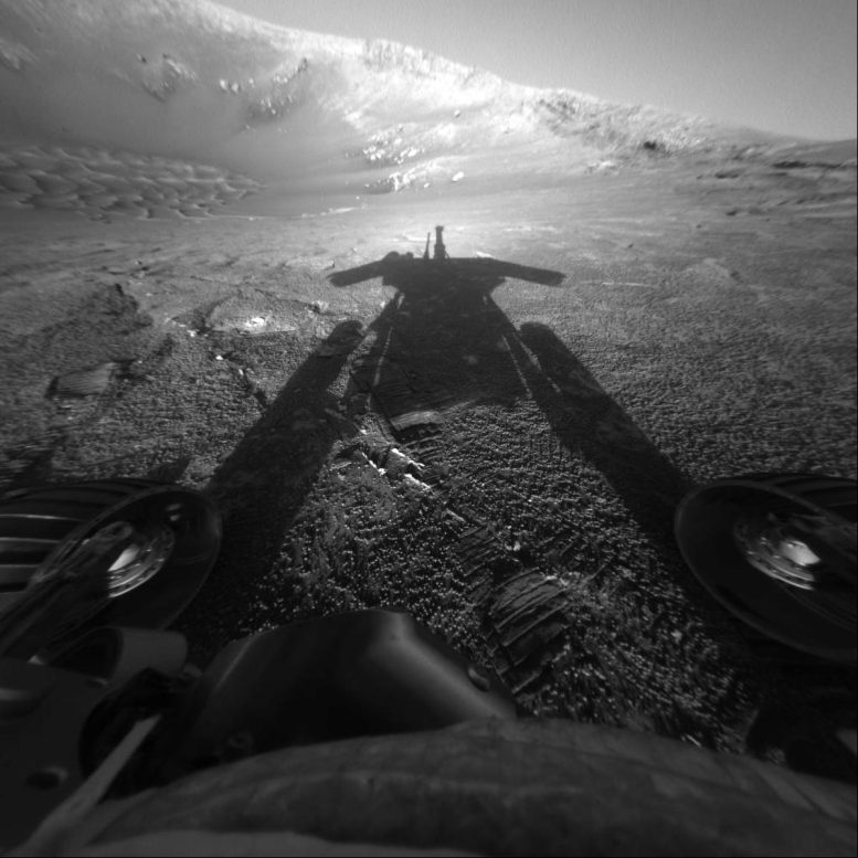 NASA Mars Opportunity Views Its Own Shadow