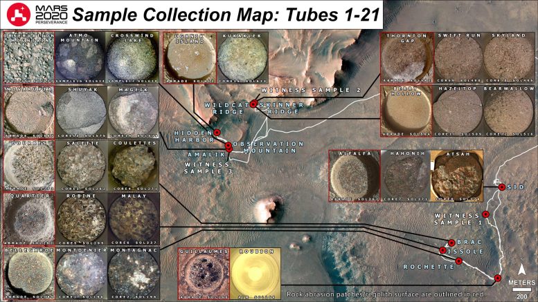 NASA Perseverance Mars Rover Sample Collection Map