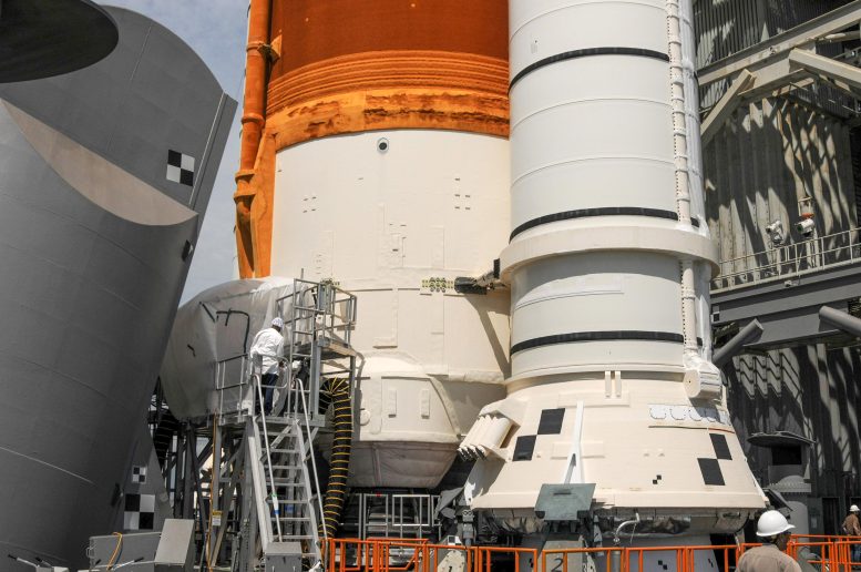 NASA Space Launch System (SLS) Rocket Seen at Launch Pad 39B