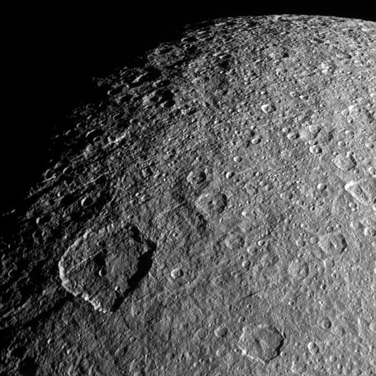 NASA Takes a Closer Look at the Surface Features of Rhea
