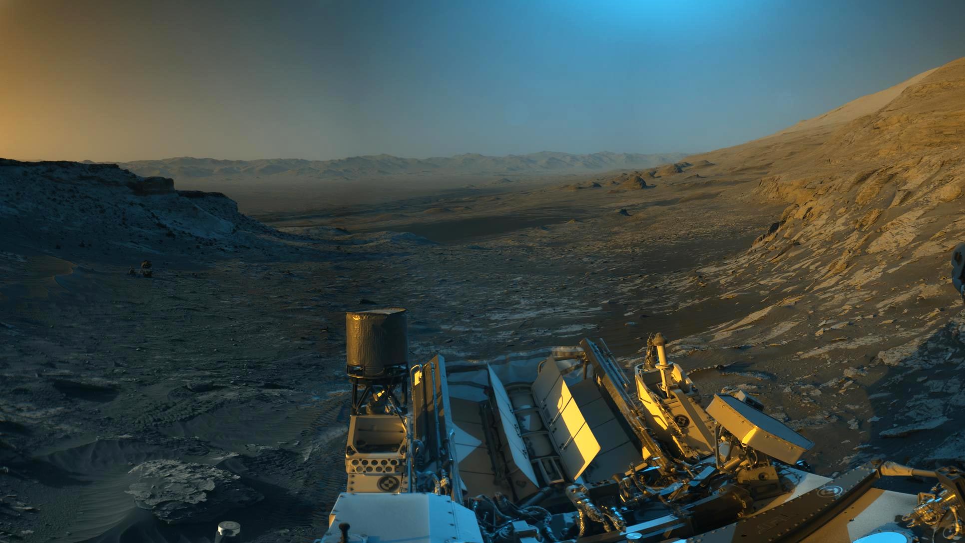 NASA’s Curiosity Rover sends a Picture Panorama Sky Blue Orange and Green Color From Mars