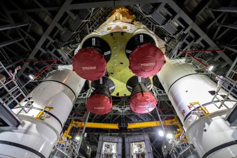 Backbone of NASA’s Massive SLS Moon Rocket Joins Boosters for Artemis I ...
