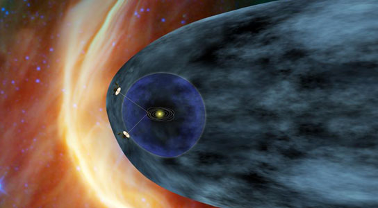 NASA's two Voyager spacecraft exploring a turbulent region of space known as the heliosheath