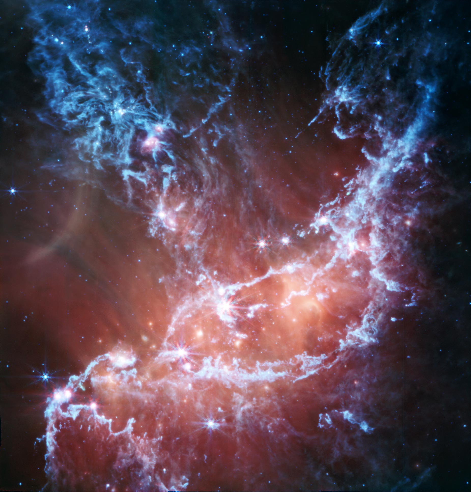 NASA의 Webb은 천상의 깊이에서 별의 탄생을 숨막히게 엿볼 수 있습니다.