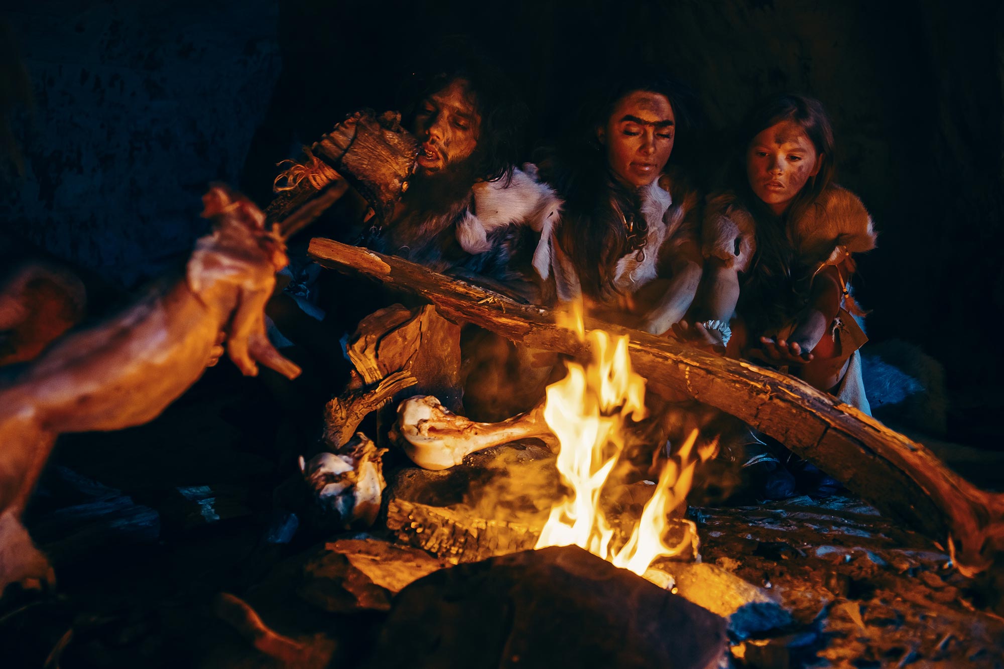 Neanderthal preparing meat