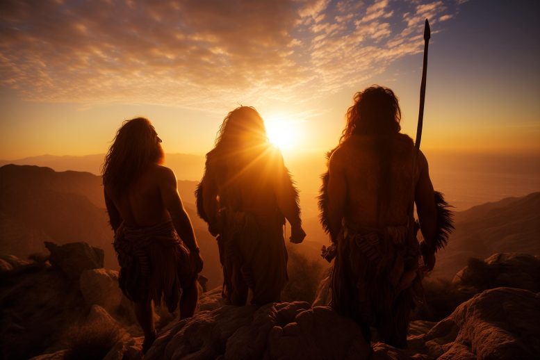 Neanderthals Cavemen Sunrise Art Concept