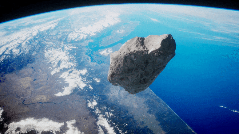 Asteroid animation near Earth