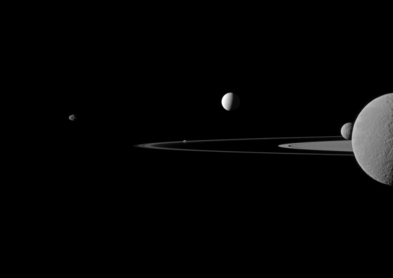New Cassini Image of Saturns Rings and Moons