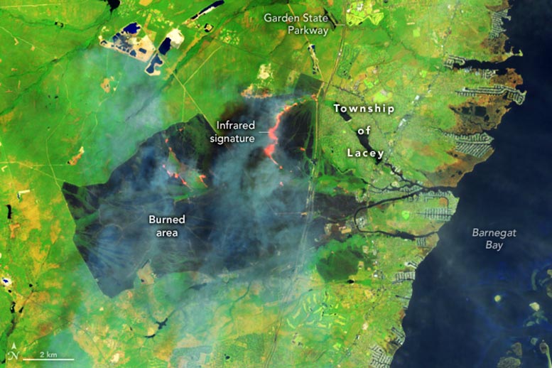 New Jersey Pine Barrens Ablaze False Color 2025 Annotated