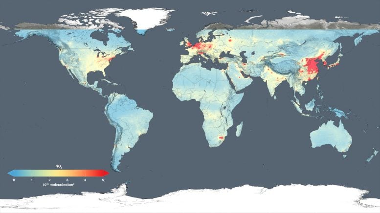 Nitrogen Dioxide Concentration in the Troposphere Aura Satellite 2014