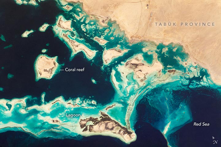 Northwest Coastline of Saudi Arabia From ISS Annotated
