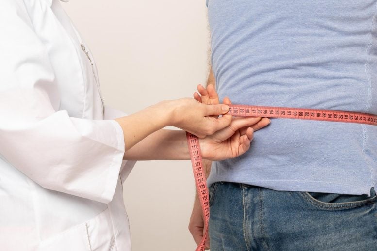Nutritionist Measuring Overweight Man’s Waist