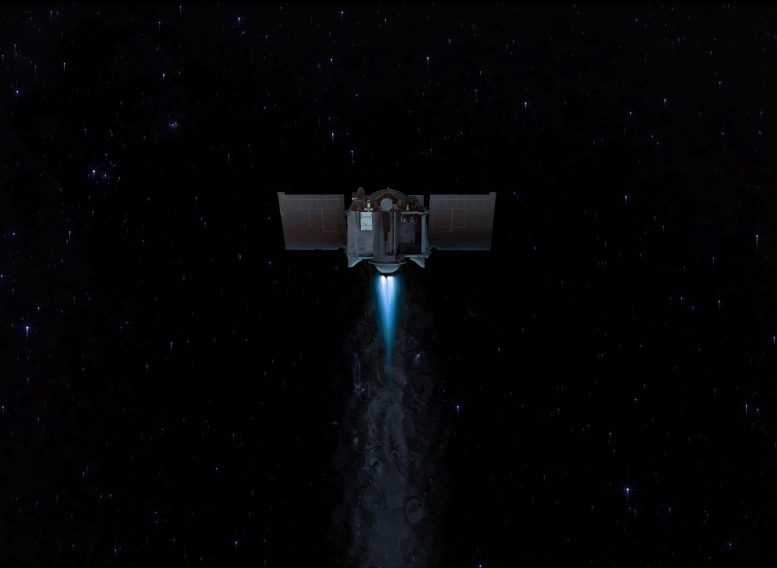 The OSIRIS-REx spacecraft departs from asteroid Bennu
