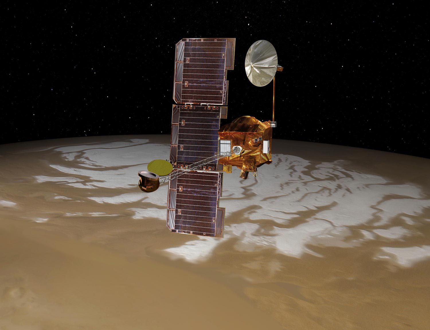 Odyssey Spacecraft Over Mars South Pole