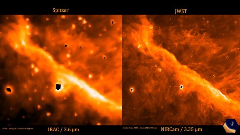 Orion Nebula JWST vs Spitzer Space Telescope