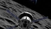 Orion Spacecraft Over Moon Beyond Earth