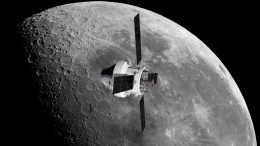 Orion and European Service Module Orbiting Moon