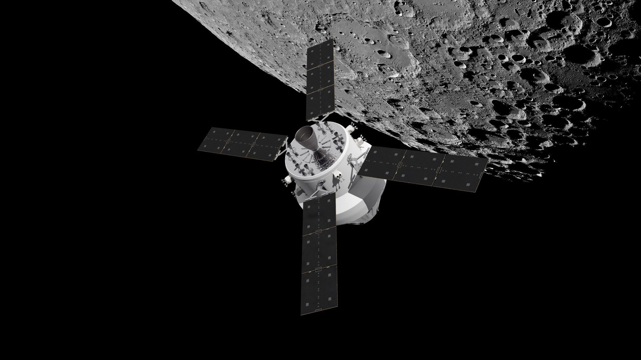 Orion and European Service Module Over Moon