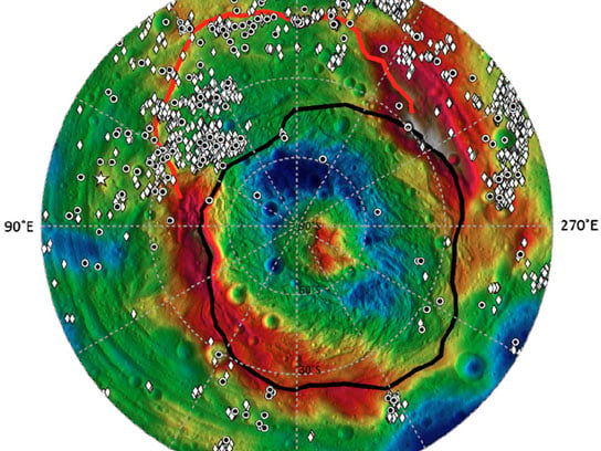 Overview map of Vesta’s southern hemisphere