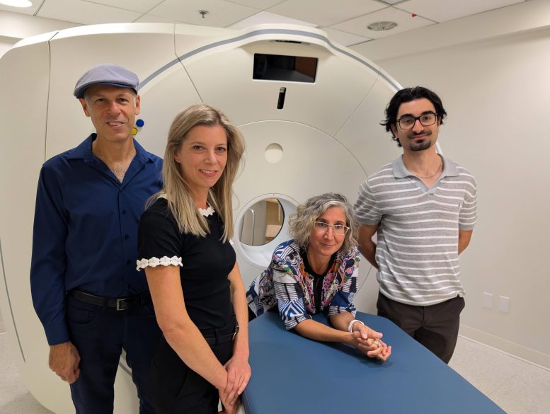 Pablo Rusjan; Rachel Rabin, Romina Mizrahi and Joseph Farrugia With PET Scanner