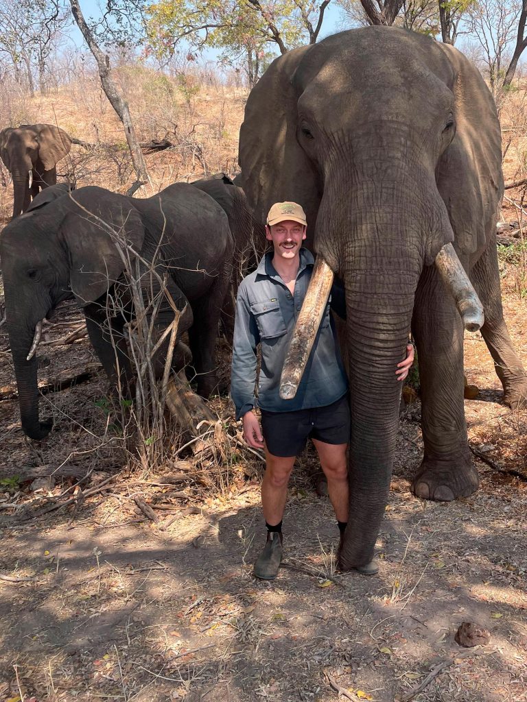 Patt Finnerty With Elephant on Fieldwork in South Africa