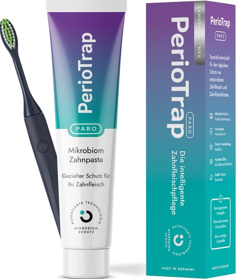 PerioTrap Toothpaste and Care Gel Packaging
