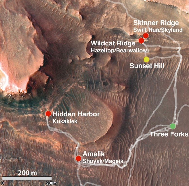 مواقع تجميع المركبة الجوالة المثابرة في مروحة Jezero Crater Sediment Fan