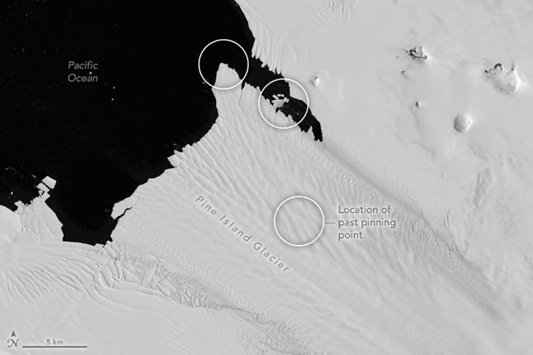 Pine Island Glacier Last Pinning Point Annotated