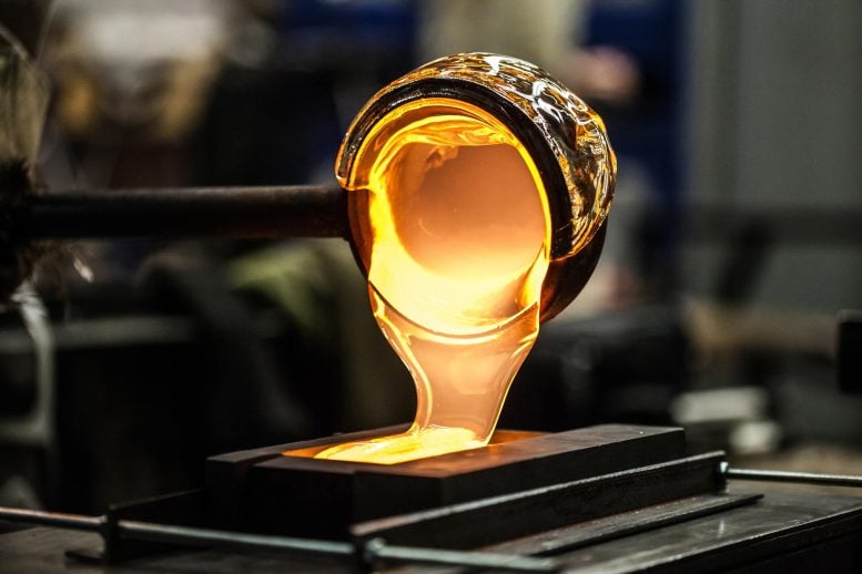 Pouring Melted Glass Graphite Mold