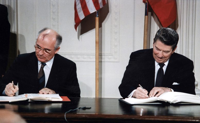 President Ronald Reagan and Soviet Premier Mikhail Gorbachev INF Treaty