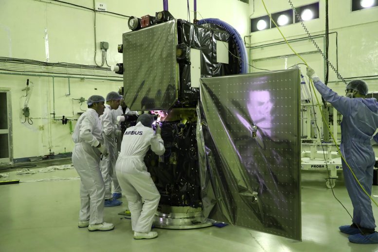 Proba-3 Team Inspecting Separation System Before Launch