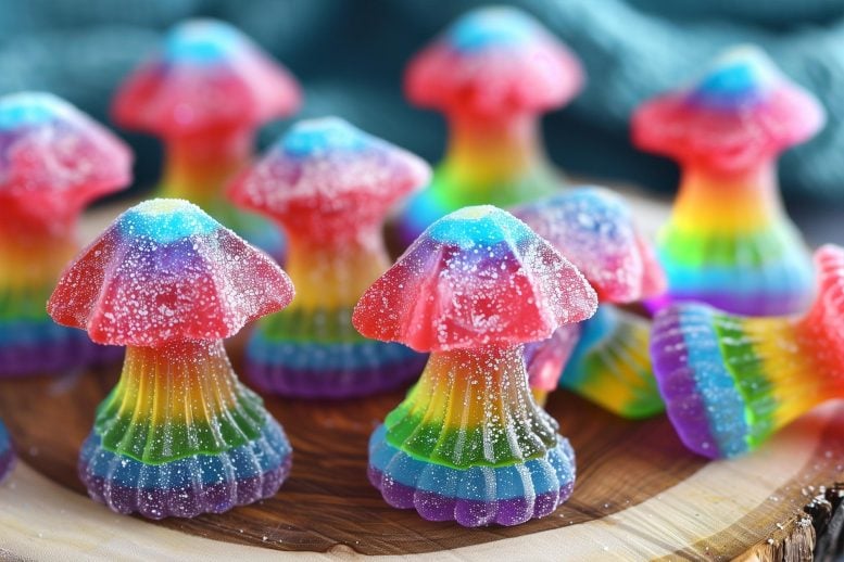 Psychedelic Rainbow Mushroom Gummy Candy Art