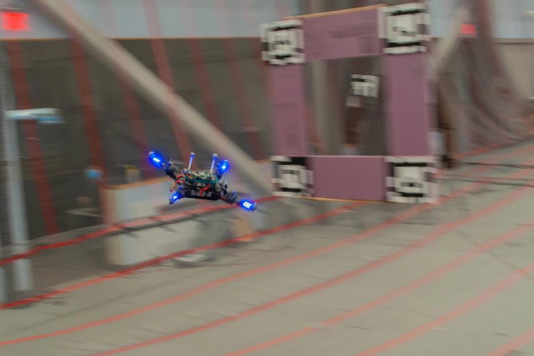 Quadcopter Drone Flies Racing Course
