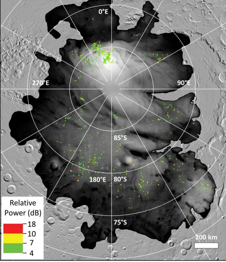 Отражения радара Марса к югу от полярной шапки