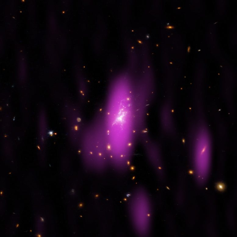 A galaxy cluster nicknamed the "Phoenix Cluster" located about 5.7 billion light years from Earth.