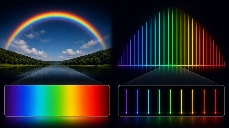 Rainbow and Microcomb Light Frequencies