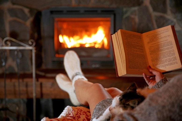 Reading by Fireplace